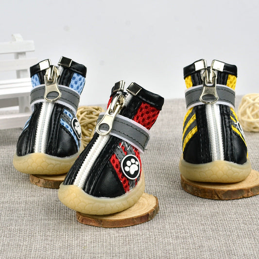KFX-4332989 Breathable Reflective Mesh Dog Shoes in Red, Yellow, and Blue – Multiple Sizes Available