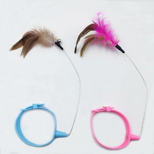 KFX-4334141 Cat Teaser Collar with Feather and Bell - Adjustable Size for Cats