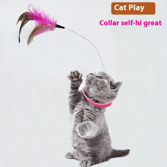 KFX-4334141 Cat Teaser Collar with Feather and Bell - Adjustable Size for Cats