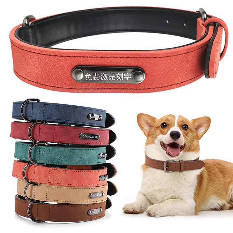KFX-4338109 Adjustable Microfiber Leather Engraved Dog Collar - Multiple Colors Available