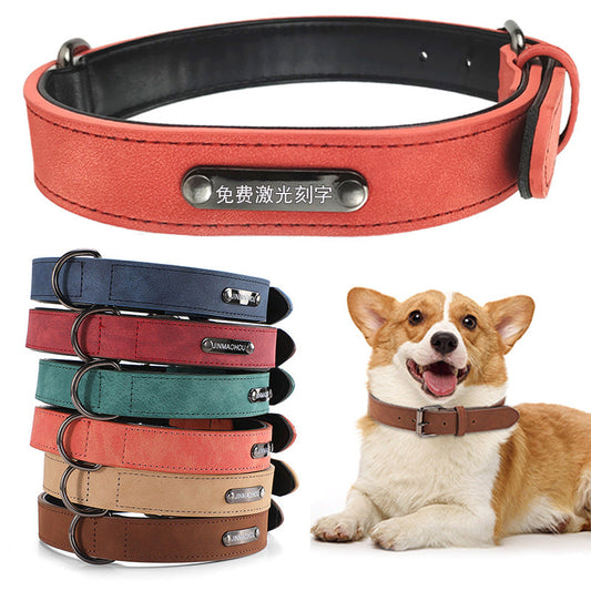 KFX-4338109 Adjustable Microfiber Leather Engraved Dog Collar - Multiple Colors Available