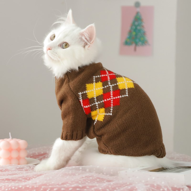KFX-4339901 Cozy Multicolor Cotton Sweater for Cats - Fall & Winter Fashion