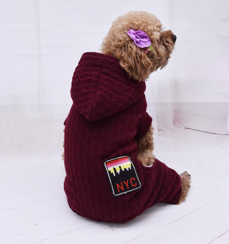 KFX-4340285 Casual Four-Legged Pet Sweater with Velvet Lining - Warm Wool Material