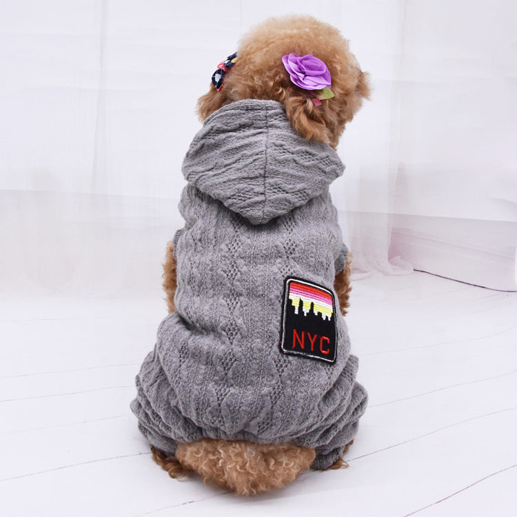 KFX-4340285 Casual Four-Legged Pet Sweater with Velvet Lining - Warm Wool Material