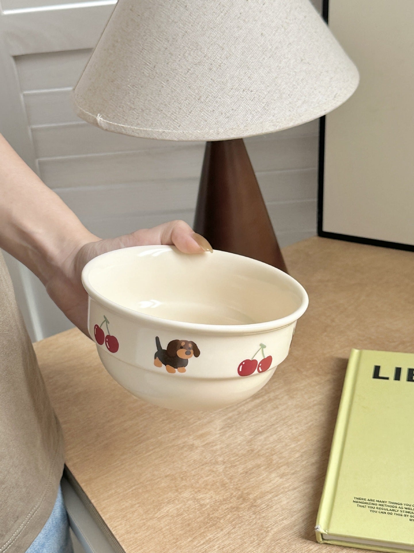 KFX-4342077 Cute Cartoon Cherry Sausage Dog Ceramic Bowl - Fun & Adorable Tableware for Kids