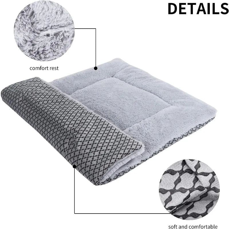 KFX-4343741 Plush Washable Dog Bed Mat Cushion for Small, Medium, Large Pets - Dual Purpose Design