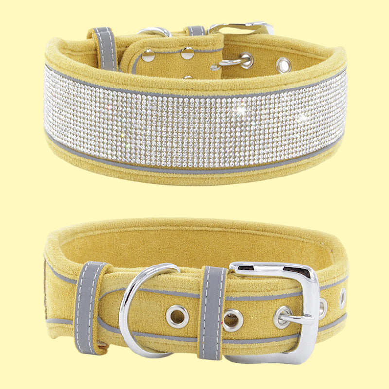 KFX-4343869 Suede Reflective Dog Collar with Comfortable Hand Holding Rope in Multiple Rhinestone Colors