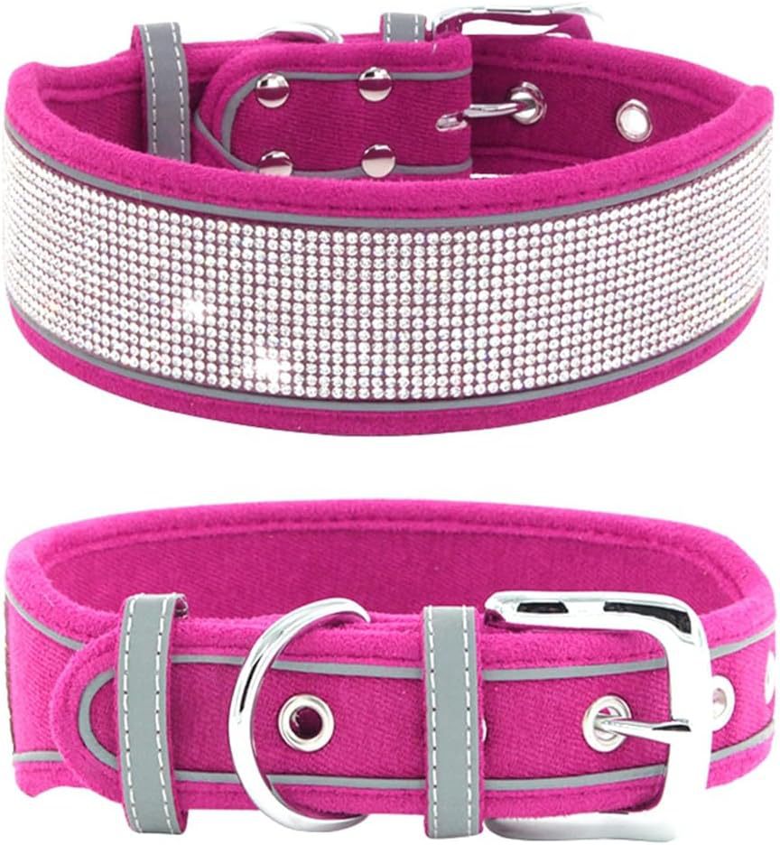 KFX-4343869 Suede Reflective Dog Collar with Comfortable Hand Holding Rope in Multiple Rhinestone Colors