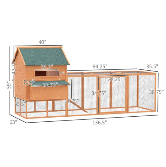 KFX-4345533 Elevated Chicken Coop with Nesting Boxes, Run Area, and Easy Clean Features