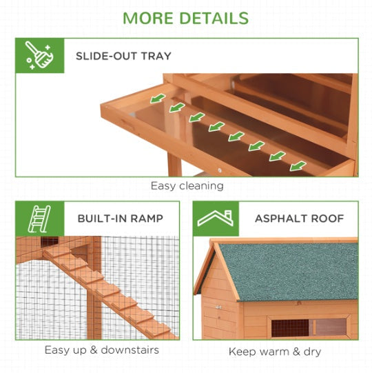 KFX-4345533 Elevated Chicken Coop with Nesting Boxes, Run Area, and Easy Clean Features