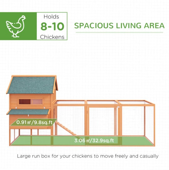 KFX-4345533 Elevated Chicken Coop with Nesting Boxes, Run Area, and Easy Clean Features