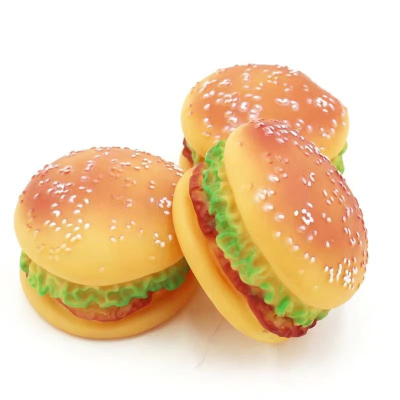 KFX-4349117 Durable Hamburger Squeaky Toy for Dogs - Bite-Resistant Chewing Toy for Training and Anxiety Relief