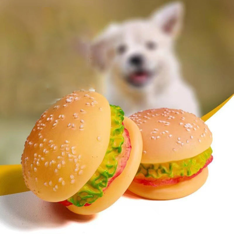 KFX-4349117 Durable Hamburger Squeaky Toy for Dogs - Bite-Resistant Chewing Toy for Training and Anxiety Relief