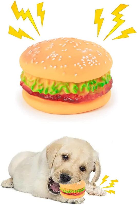 KFX-4349117 Durable Hamburger Squeaky Toy for Dogs - Bite-Resistant Chewing Toy for Training and Anxiety Relief