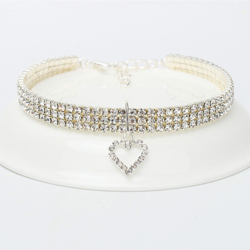 KFX-4349629 Rhinestone Dog Necklace in Copper with Silver Plating - Available in S/M/L Sizes