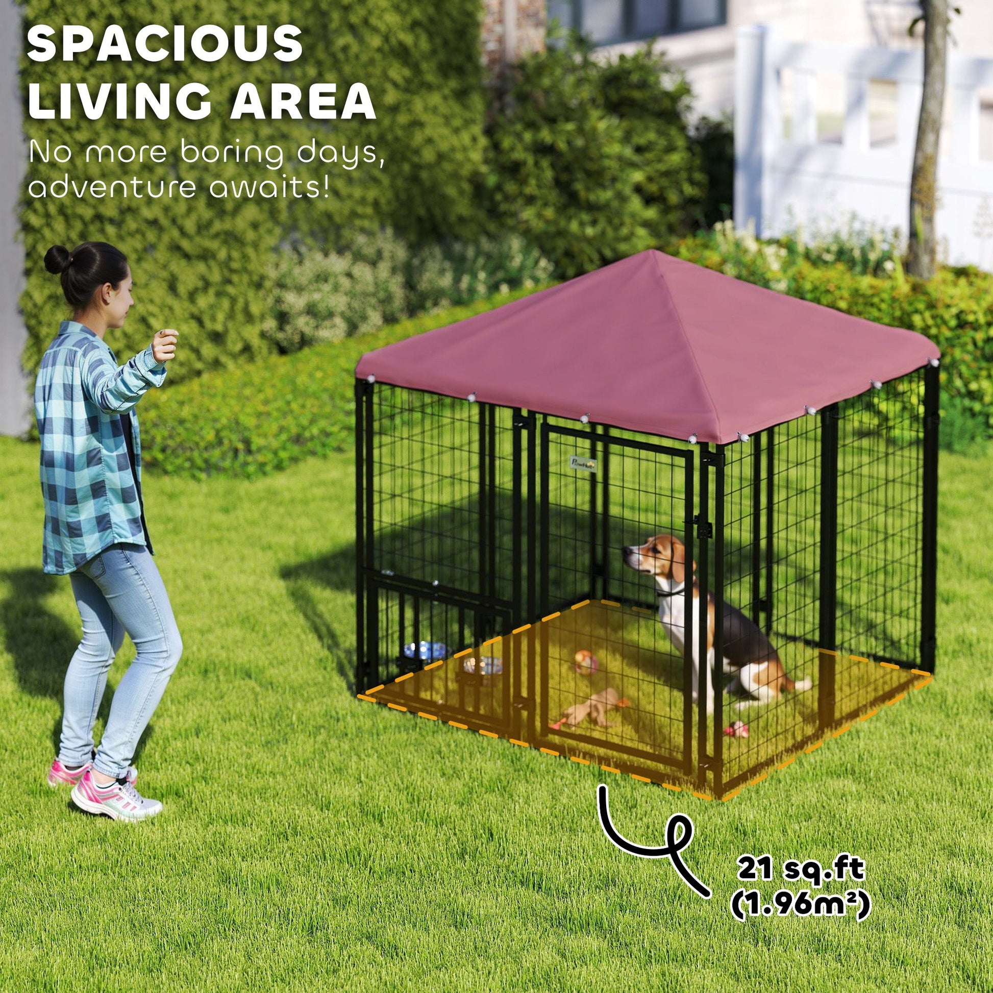 KFX-4351293 Spacious Welded Wire Outdoor Dog Kennel with Adjustable Bowl Racks and Waterproof Cover, 4.6' x 4.6' x 5'