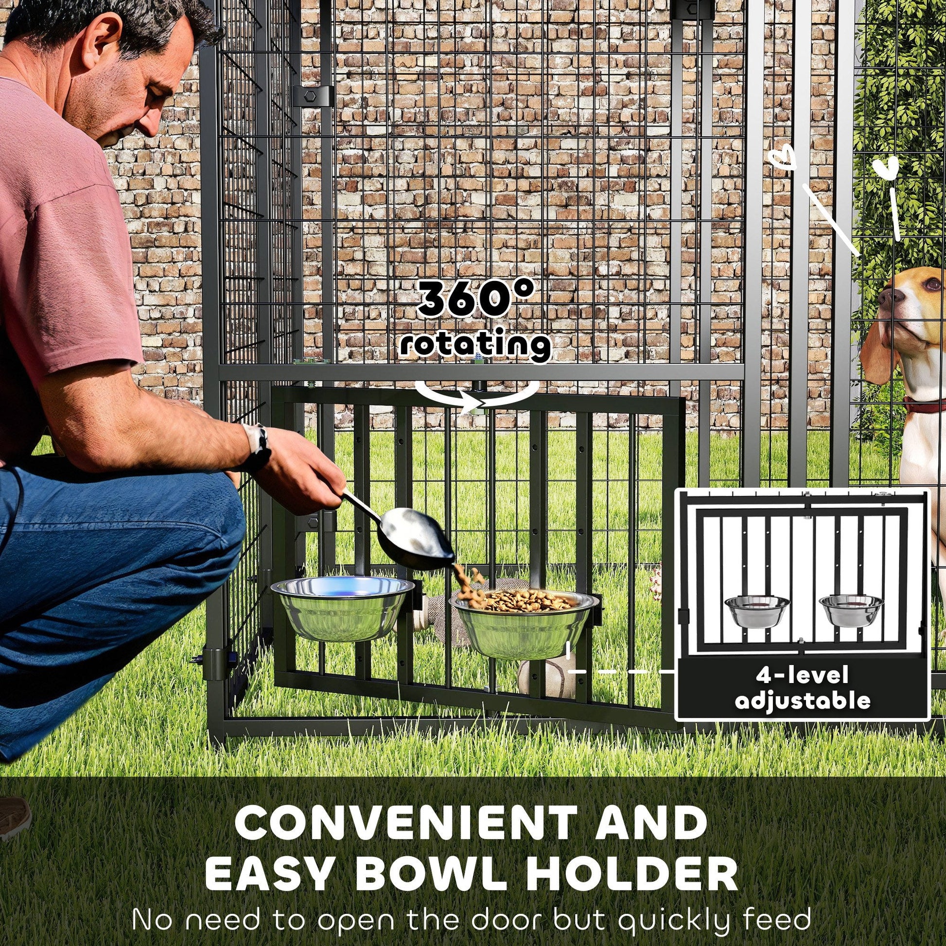 KFX-4351293 Spacious Welded Wire Outdoor Dog Kennel with Adjustable Bowl Racks and Waterproof Cover, 4.6' x 4.6' x 5'