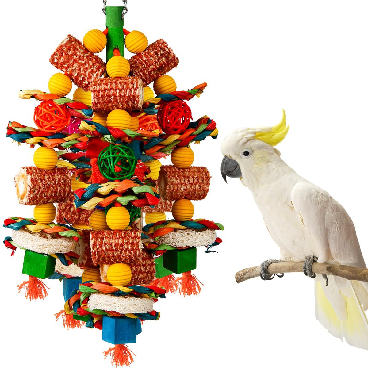KFX-4354877 Natural Wooden Corncob Toy for Birds - Bite-Safe Cage Accessory