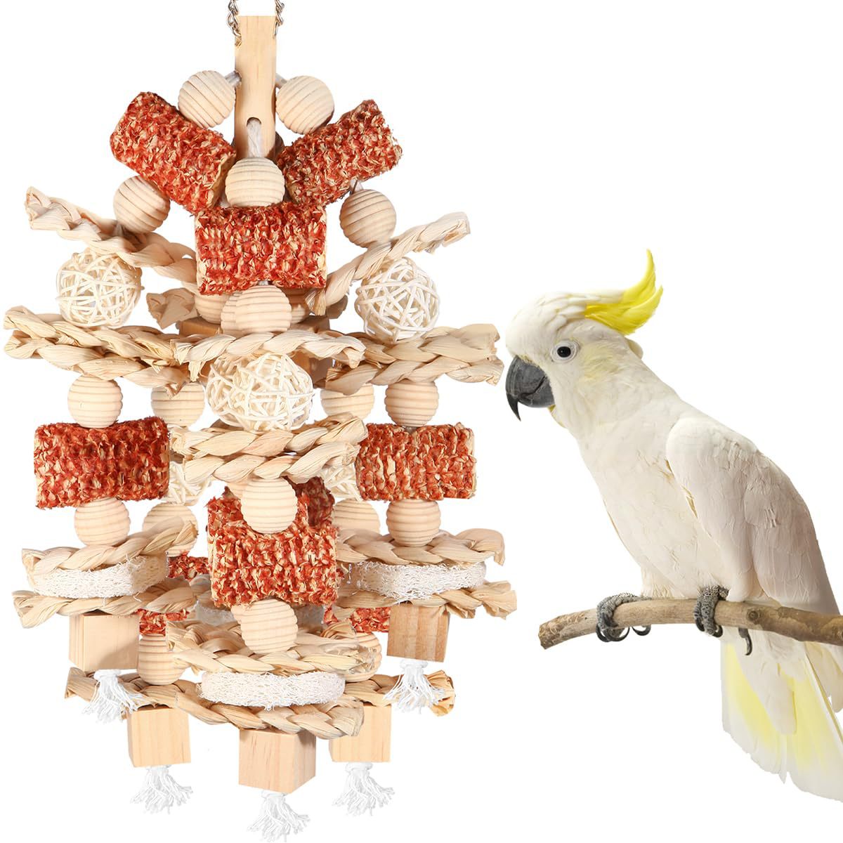 KFX-4354877 Natural Wooden Corncob Toy for Birds - Bite-Safe Cage Accessory