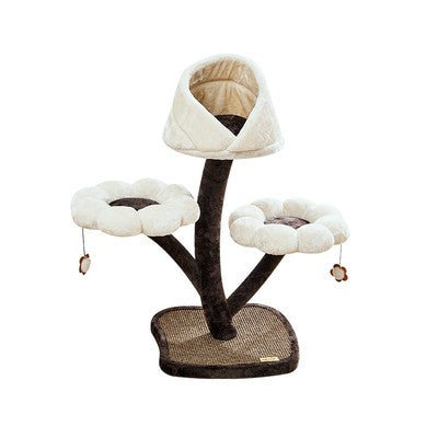 KFX-4355005 Flower-Shaped Integrated Climbing Frame for Cats with Grasping Board and Plush Base