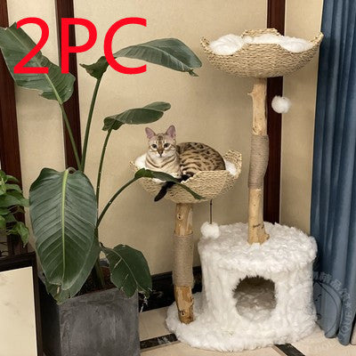 KFX-4355005 Flower-Shaped Integrated Climbing Frame for Cats with Grasping Board and Plush Base