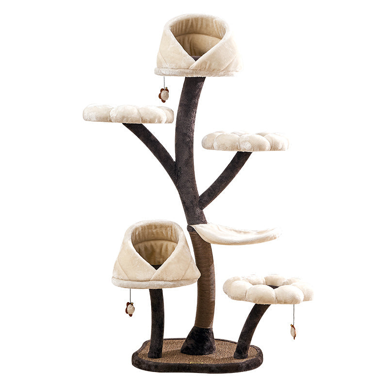 KFX-4355005 Flower-Shaped Integrated Climbing Frame for Cats with Grasping Board and Plush Base