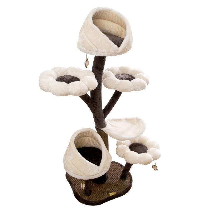KFX-4355005 Flower-Shaped Integrated Climbing Frame for Cats with Grasping Board and Plush Base