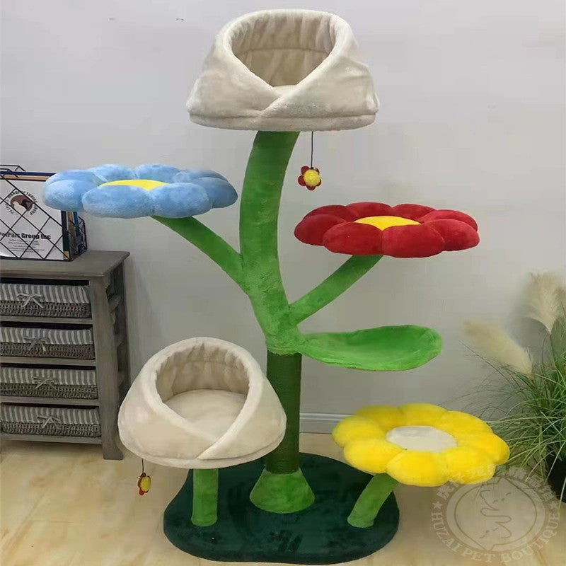 KFX-4355005 Flower-Shaped Integrated Climbing Frame for Cats with Grasping Board and Plush Base