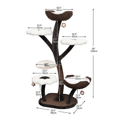 KFX-4355005 Flower-Shaped Integrated Climbing Frame for Cats with Grasping Board and Plush Base