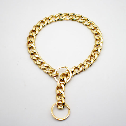 KFX-4355389 Geometric Gold Metal Dog Chain Collar - Various Lengths for Neck Sizes