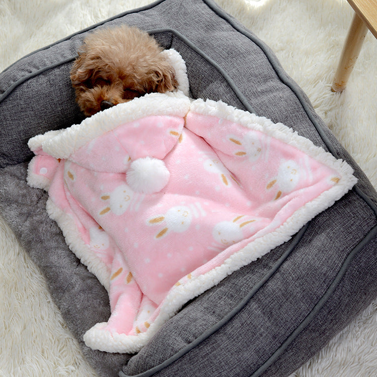 KFX-4359997 Cozy Pet Pajamas Sleeping Bag with Velvet Insulation - Pink and Blue Options Available