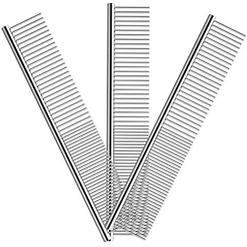 KFX-4360637 Stainless Steel Pet Comb with Rounded Ends for Tangles and Knots - Ideal Grooming Tool for Dogs and Cats