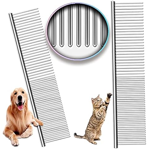 KFX-4360637 Stainless Steel Pet Comb with Rounded Ends for Tangles and Knots - Ideal Grooming Tool for Dogs and Cats