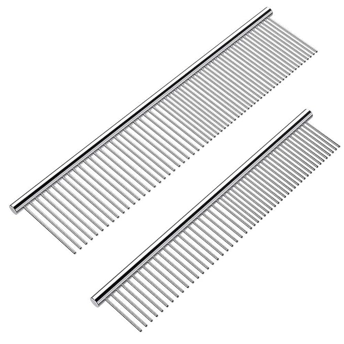 KFX-4360637 Stainless Steel Pet Comb with Rounded Ends for Tangles and Knots - Ideal Grooming Tool for Dogs and Cats