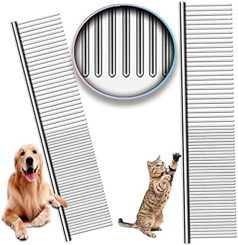 KFX-4360637 Stainless Steel Pet Comb with Rounded Ends for Tangles and Knots - Ideal Grooming Tool for Dogs and Cats