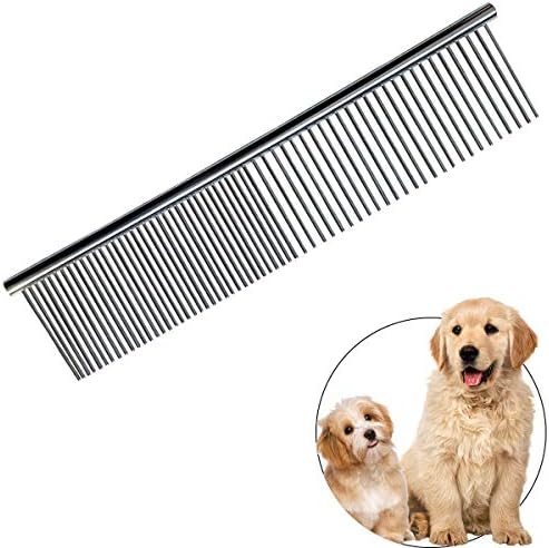 KFX-4360637 Stainless Steel Pet Comb with Rounded Ends for Tangles and Knots - Ideal Grooming Tool for Dogs and Cats