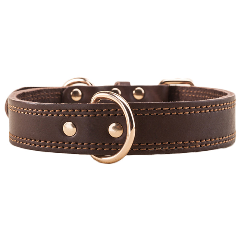 KFX-4361149 Leather Dog Collar for Medium and Large Dogs - Cowhide in Dark Brown, Black, or Wine Red
