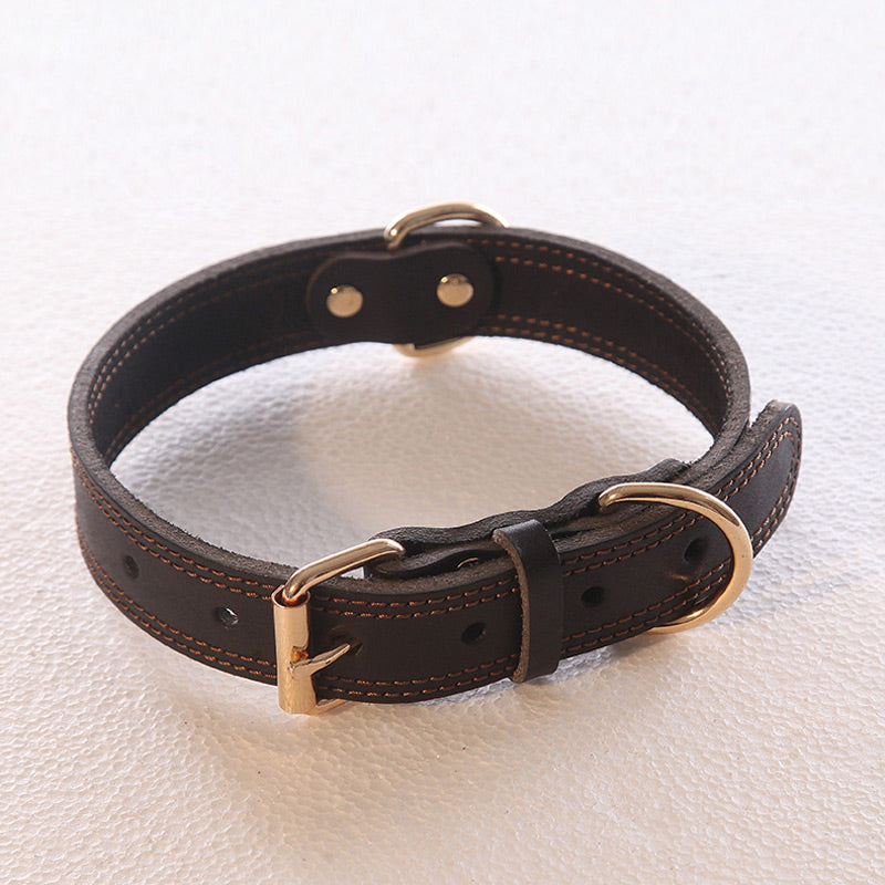 KFX-4361149 Leather Dog Collar for Medium and Large Dogs - Cowhide in Dark Brown, Black, or Wine Red