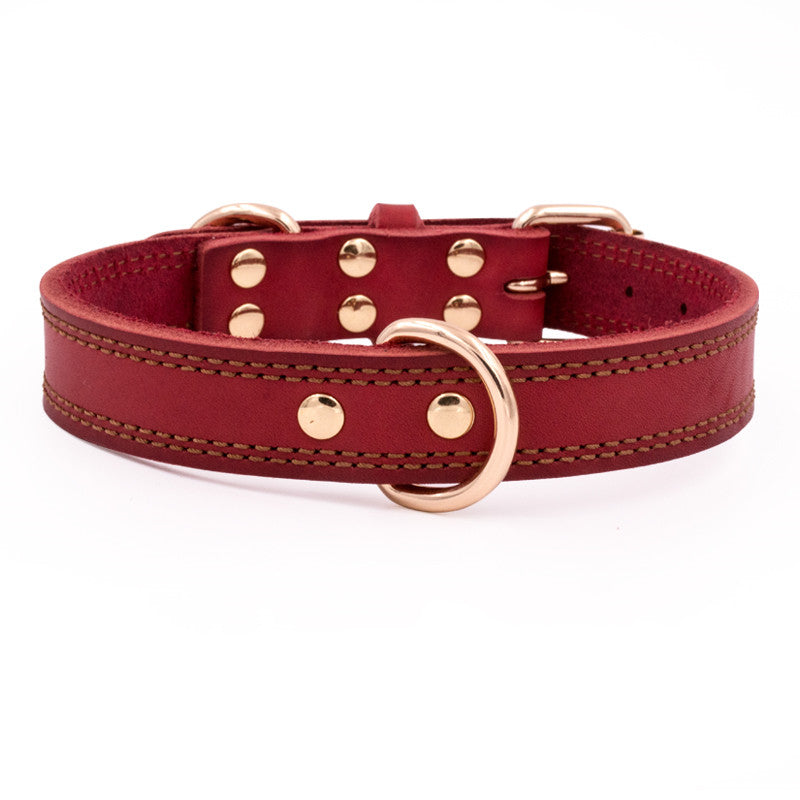 KFX-4361149 Leather Dog Collar for Medium and Large Dogs - Cowhide in Dark Brown, Black, or Wine Red