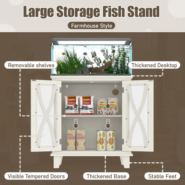 KFX-4362429 20 Gallon Aquarium Stand with Power Outlets, Adjustable Shelves, Beige Finish, Ideal for Reptile Tanks and Storage