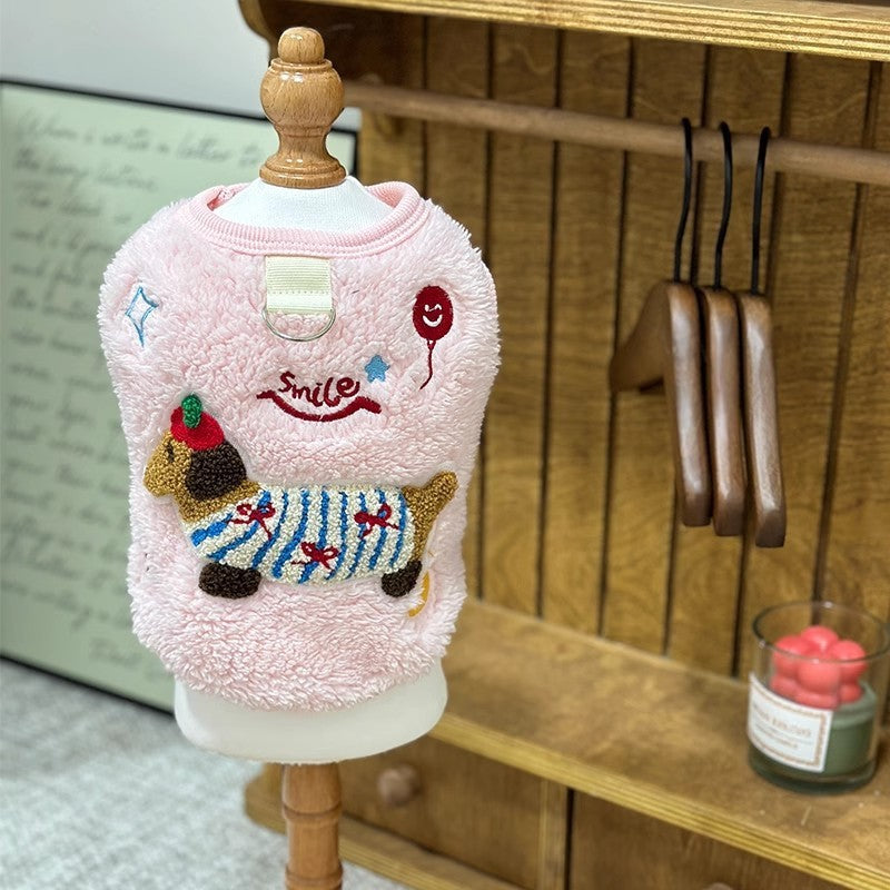 KFX-4363709 Dog Warm Embroidered Casual Traction Top in Blue, Pink, and White - Sizes S to XL