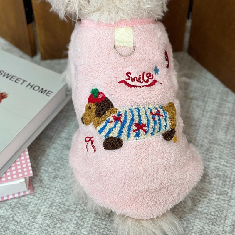 KFX-4363709 Dog Warm Embroidered Casual Traction Top in Blue, Pink, and White - Sizes S to XL