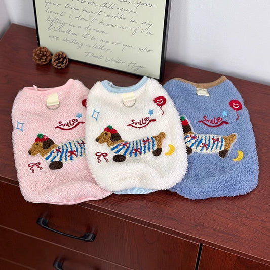KFX-4363709 Dog Warm Embroidered Casual Traction Top in Blue, Pink, and White - Sizes S to XL