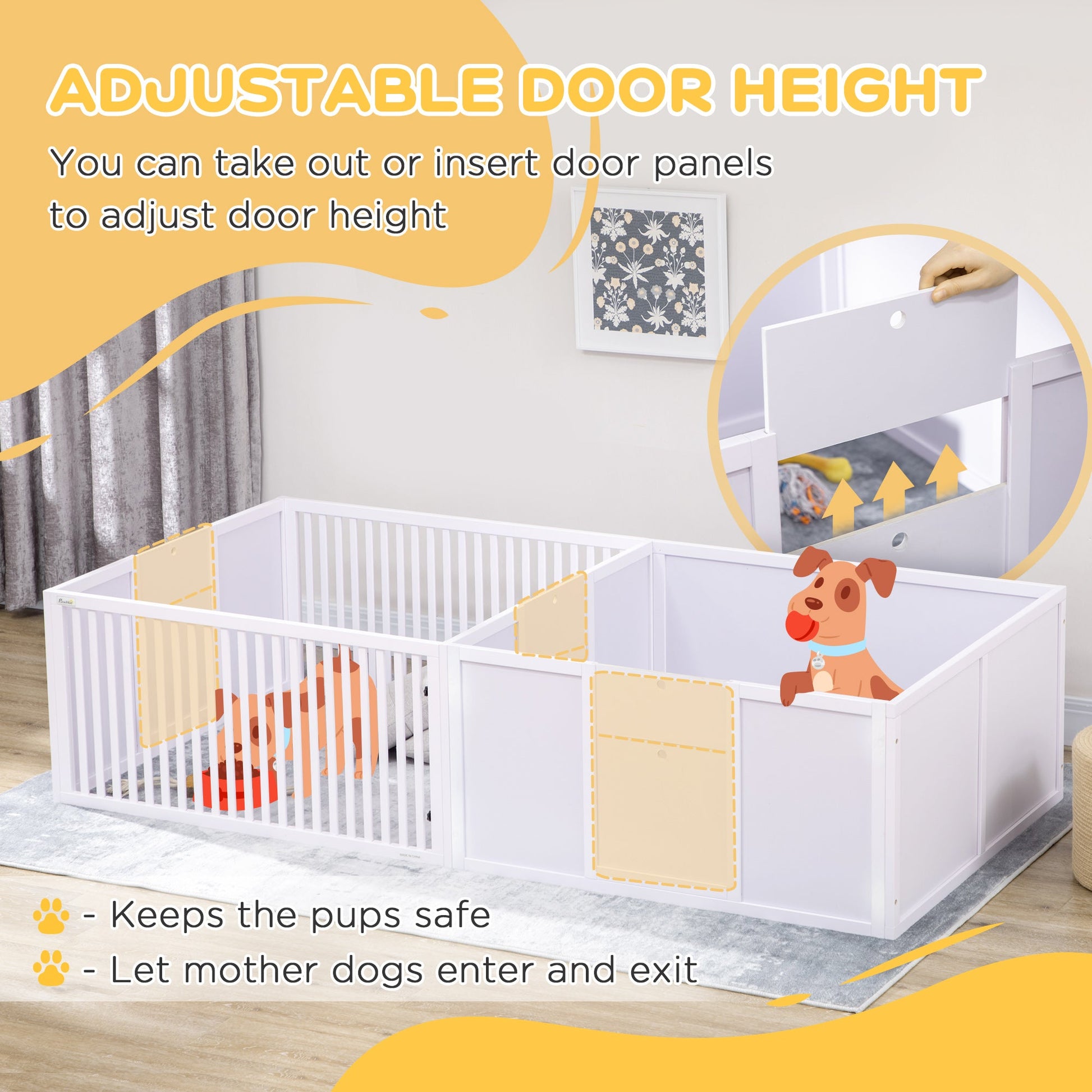 KFX-4364605 Two-Room Whelping Box for Dogs with Adjustable Doors and Non-Slip Base