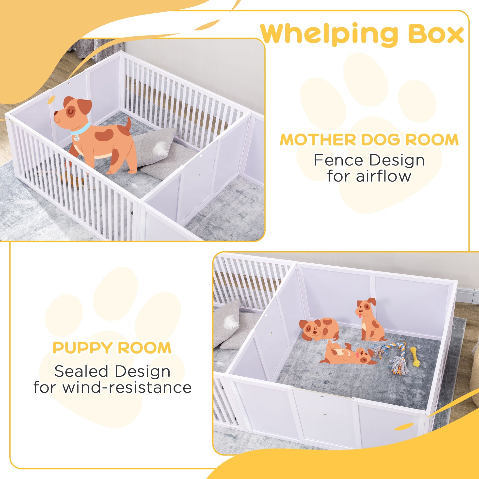 KFX-4364605 Two-Room Whelping Box for Dogs with Adjustable Doors and Non-Slip Base