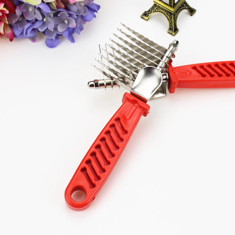 KFX-4364733 Pet Knot Comb with Red Handle for Puppies - Durable Plastic and Stainless Steel Design
