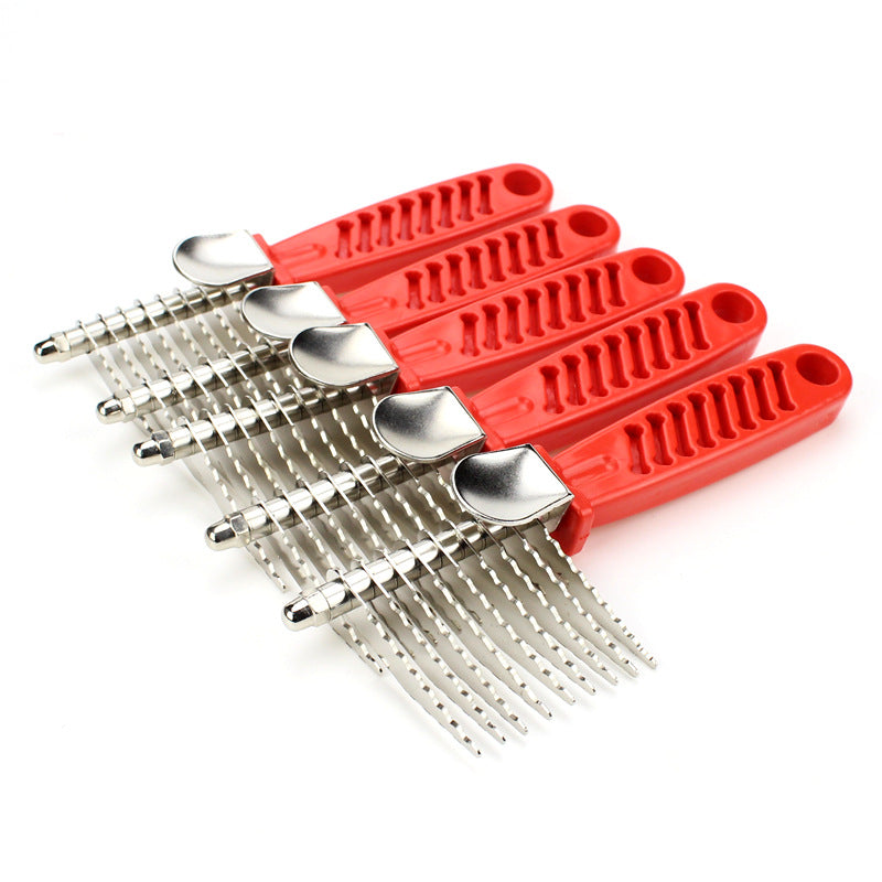 KFX-4364733 Pet Knot Comb with Red Handle for Puppies - Durable Plastic and Stainless Steel Design