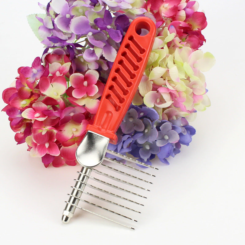 KFX-4364733 Pet Knot Comb with Red Handle for Puppies - Durable Plastic and Stainless Steel Design