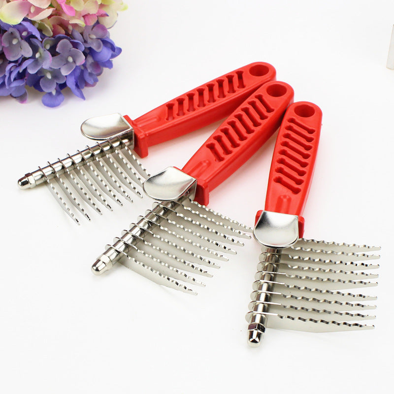 KFX-4364733 Pet Knot Comb with Red Handle for Puppies - Durable Plastic and Stainless Steel Design
