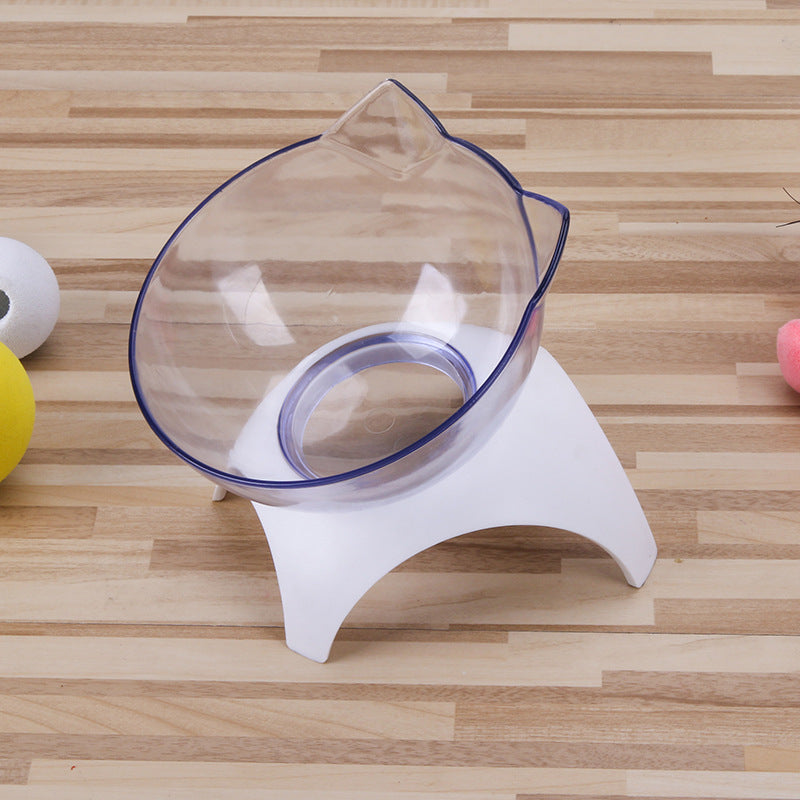 KFX-4365117 Transparent Double Pet Bowl with Oblique Mouth and Neck Guard - Non-Ceramic Design